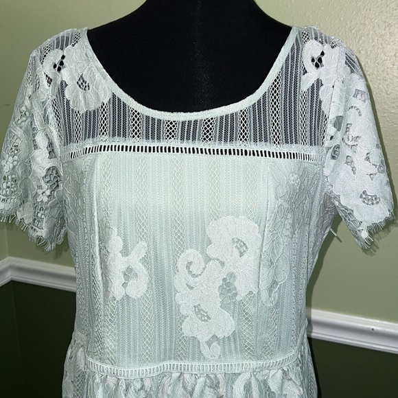 Pale Green Lace Dress short sleeved side zipper - Picture 8 of 13